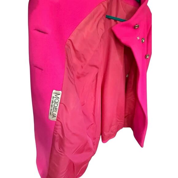 Vintage Hot Pink Wool Coat Original Buttons Mod Union Made USA 60s Kennedy RARE - Picture 4 of 12